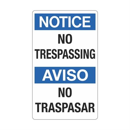 Notice No Trespassing / Aviso No Trespasar 12" x 20" Sign